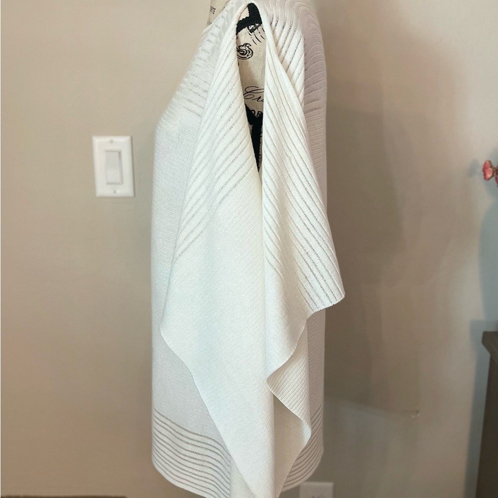 Asymmetric Sweater with Drape Sleeve, White